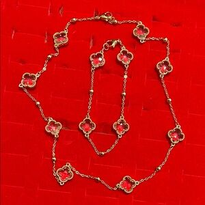 Elegant Gold and pink Floral Necklace and bracelet